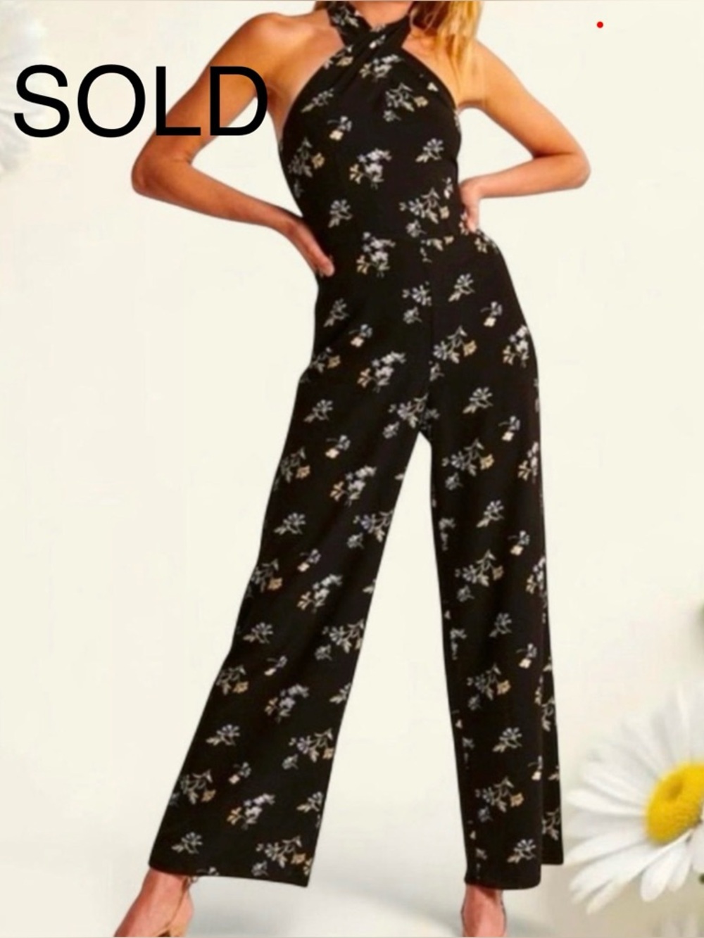 Abercrombie & Fitch Black Floral Halter Jumpsuit